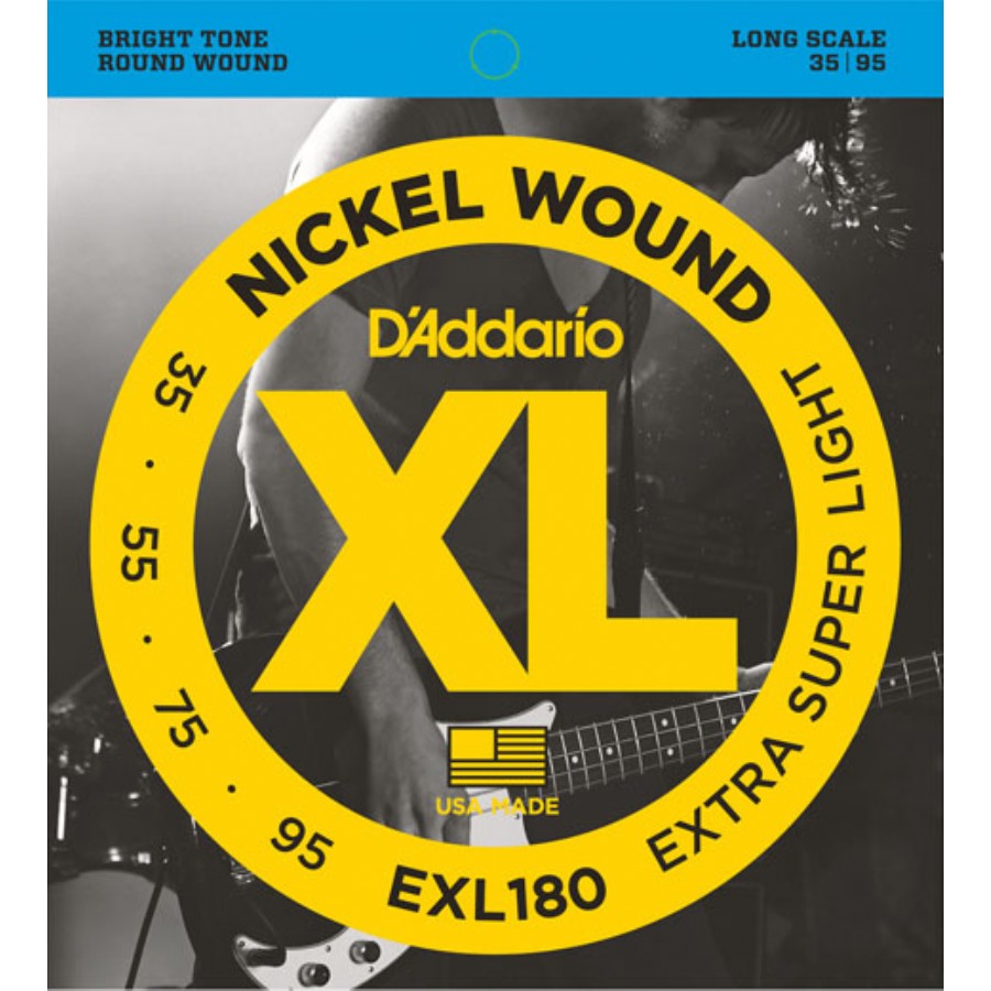 D'Addario EXL180 Nickel Wound Bass, Extra Super Light, Long Scale Takım Tel Bas Gitar Teli 035-095