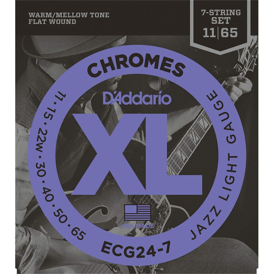D'Addario ECG24-7 Chromes Flat Wound, 7-String, Jazz Light, 11-65 Takım Tel 7 Telli Elekro Gitar Teli