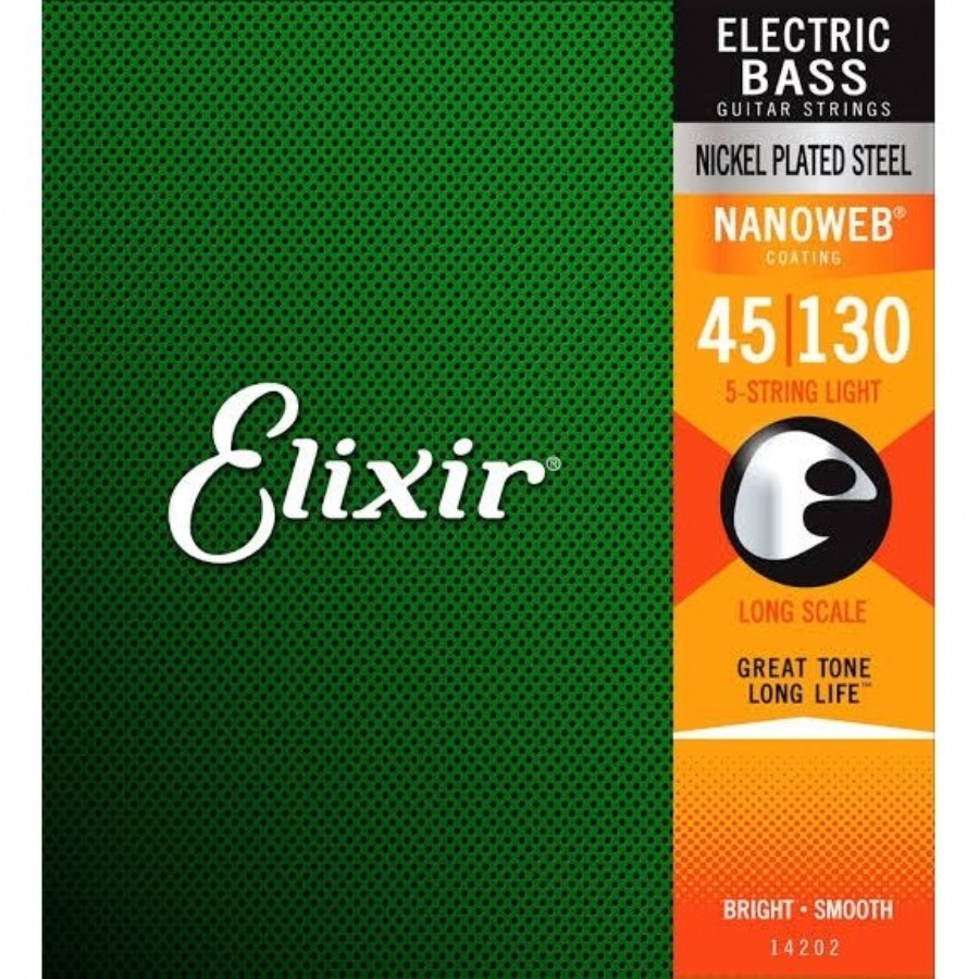 Elixir 14202 Nanoweb Light Long Scale Takım Tel 5 Telli Bas Gitar Teli 045-130
