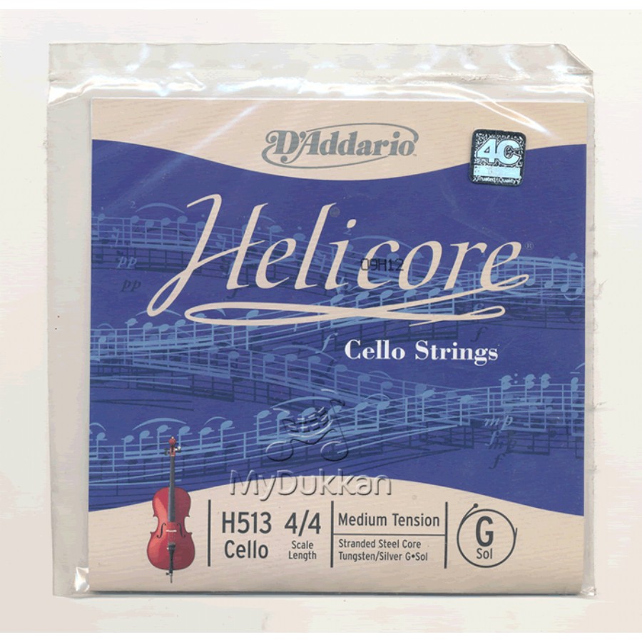D'Addario H513 Helicore Cello Single G String, 4/4 Scale, Medium Tension Tek Tel (G) Sol Çello Teli