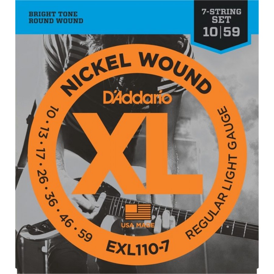 D'Addario EXL110-7 Nickel Wound, 7-String, Regular Light, 10-59 Takım Tel 7 Telli Elekro Gitar Teli 010-059