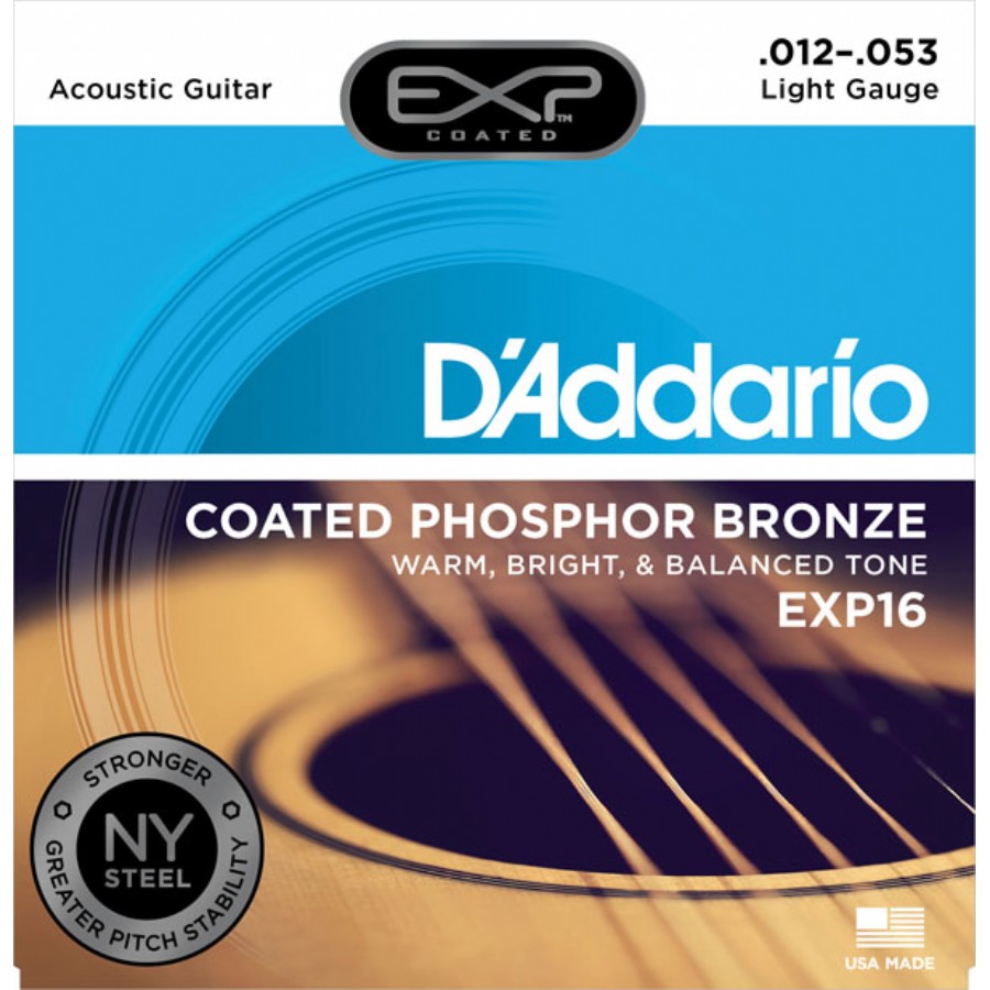 D'Addario EXP16 Coated Phosphor Bronze, Light Takım Tel Akustik gitar teli 012-053