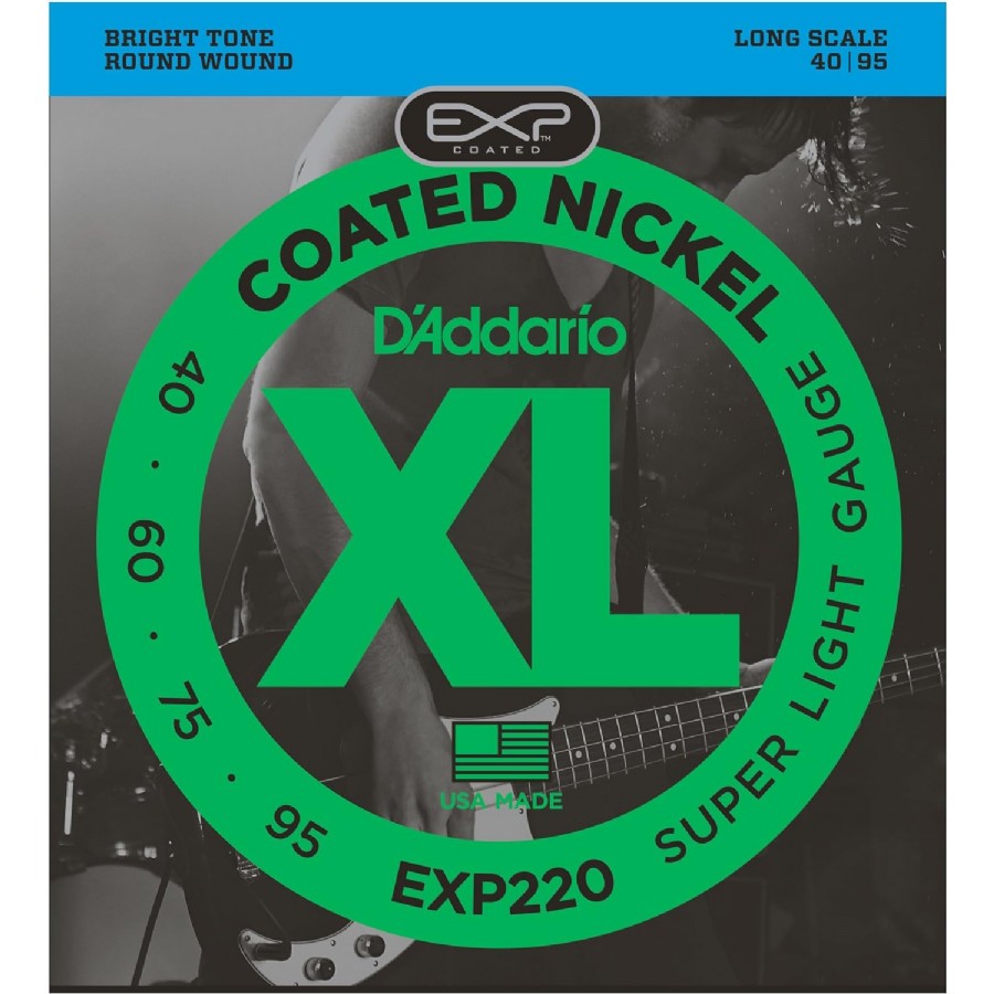 D'Addario EXP220 Coated Nickel Wound Bass, Super Light, 40-95, Long Scale Takım Tel Bas gitar teli 040-095