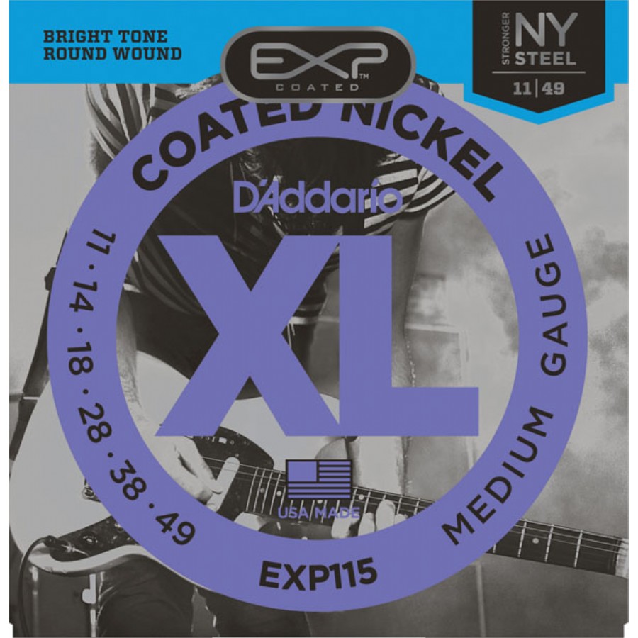 D'Addario EXP115 Coated Nickel Wound, Medium/Blues/Jazz, 11-49 Takım Tel Elektro Gitar Teli 011-049