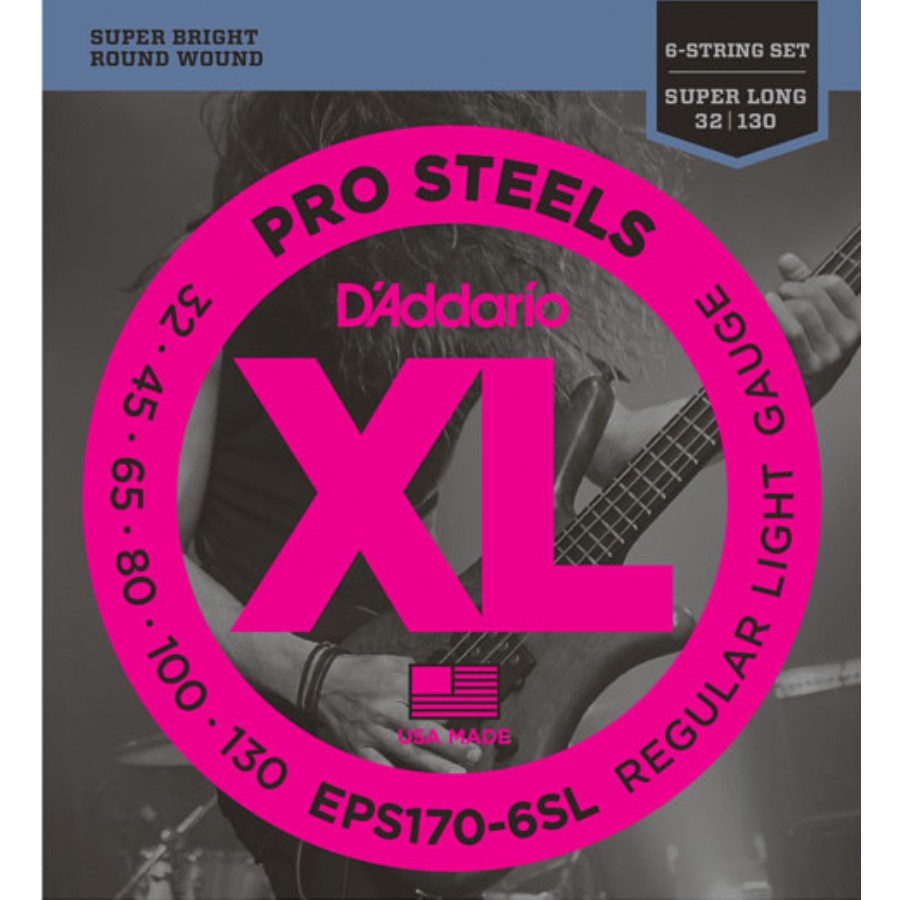 D'Addario EPS170-6SL ProSteels 6-String Bass, Light, 30-130, Super Long Scale Takım Tel 6 Telli Bas gitar teli 032-130