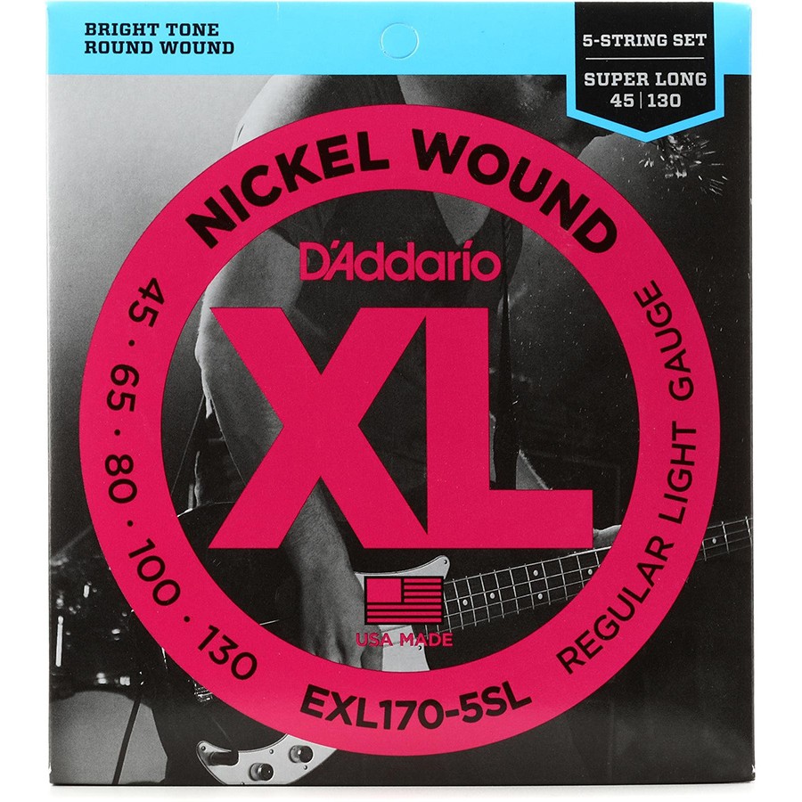 D'Addario EXL170-5SL Nickel Wound 5-String Bass, Light, Super Long Scale Takım Tel 5 Telli Bas gitar teli 045-130