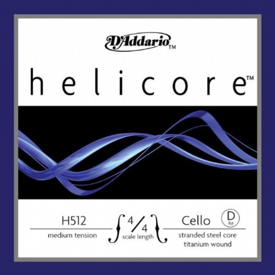 D'Addario 512 Helicore Cello Single D String, 4/4 Scale, Medium Tension D (Re) - Tek Tel Çello Teli