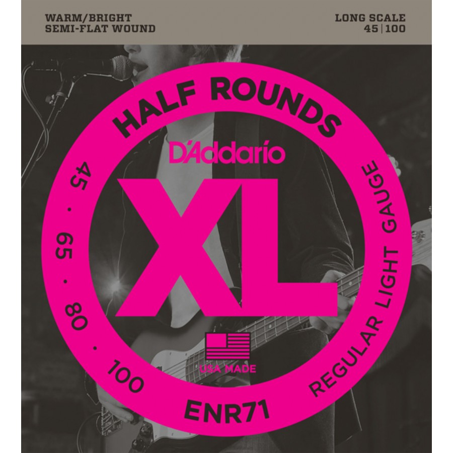 D'Addario ENR71 Half Rounds Bass, Regular Light, 45-100, Long Scale Takım Tel Bas Gitar Teli 045-100