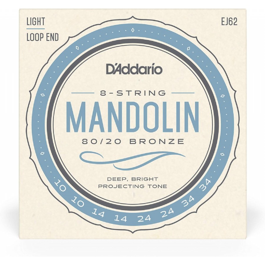D'Addario EJ62 80/20 Bronze Mandolin Strings, Light Takım Tel Mandolin Teli 10-34