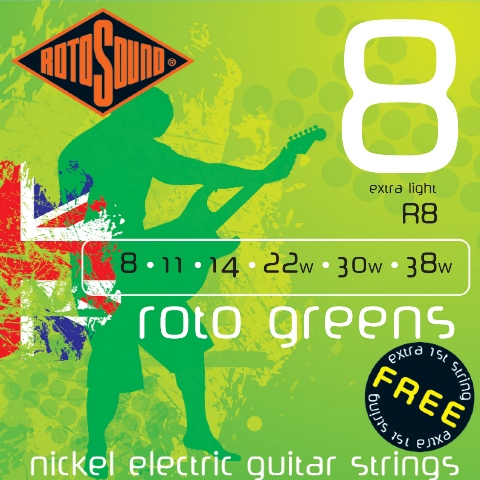RotoSound Roto Greens R8 Corde Per Chitarra Elettrica - Extra Light 008-038 Acciaio - Foto 2