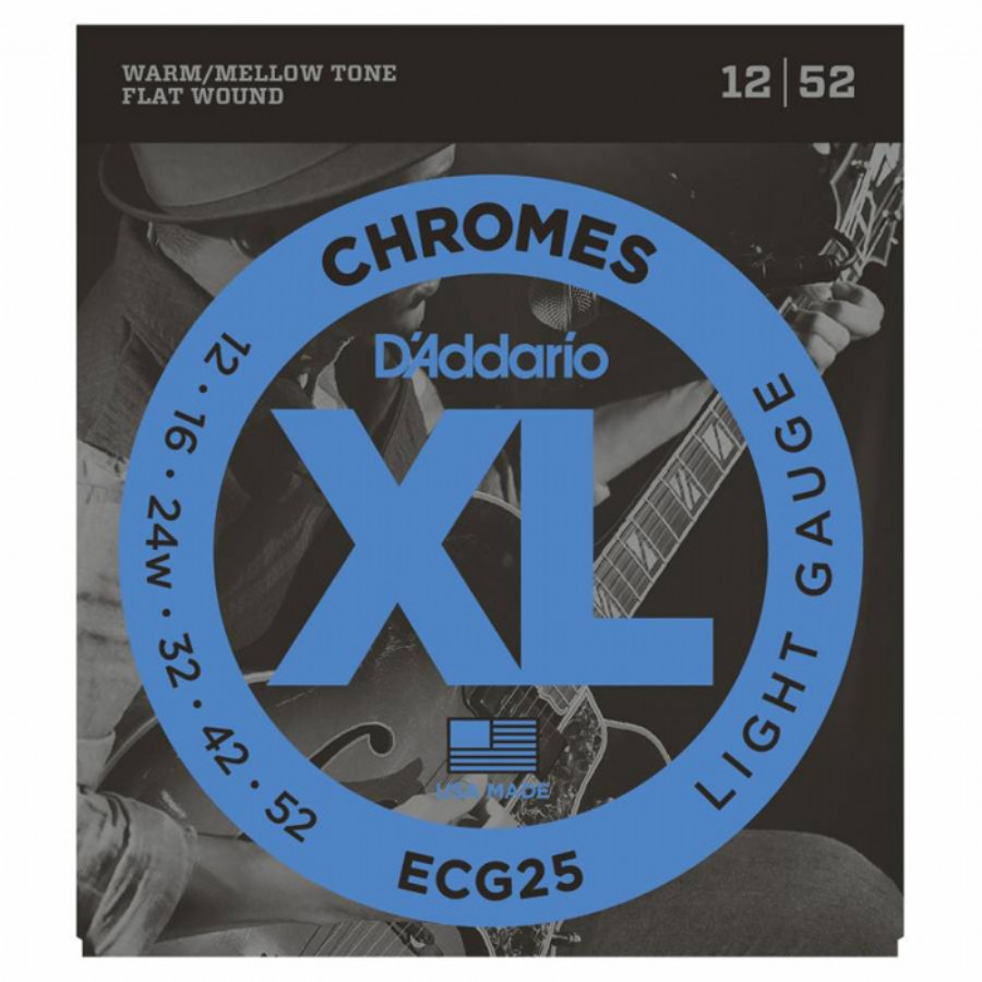 D'Addario ECG25 Chromes Flat Wound, Light, 12-52 Takım Tel Elektro gitar teli 012-052