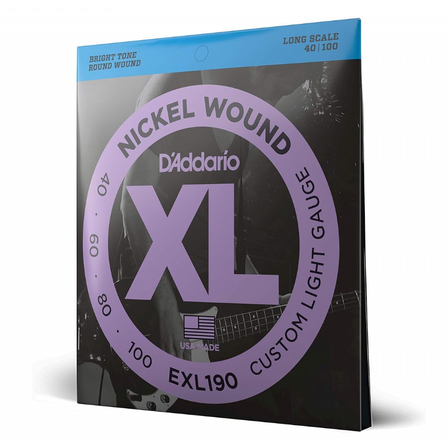 D'Addario EXL190 Nickel Wound Bass, Custom Light Long Scale Takım Tel Bas Gitar Teli 040-100