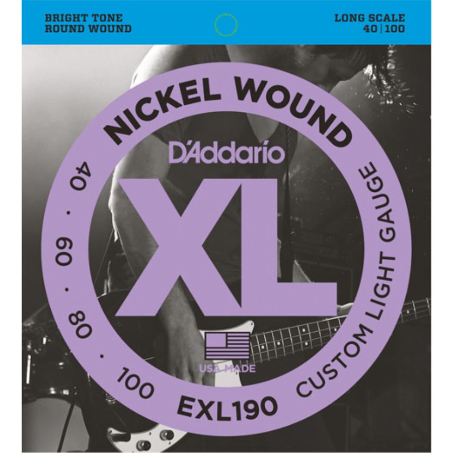 D'Addario EXL190 Nickel Wound Bass, Custom Light, 40-100, Long Scale Takım Tel Bas Gitar Teli 040-100