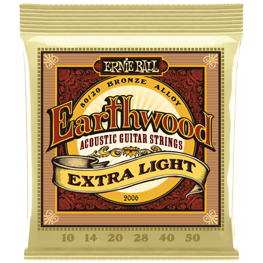 Ernie Ball 2006 Earthwood Extra Light 80/20 Bronze Acoustıc Guitar Strings Takım Tel Akustik Gitar Teli 010-050
