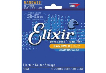 Elixir 12450 Nanoweb Light Takım Tel - 12 Telli Elektro Gitar Teli 010-046