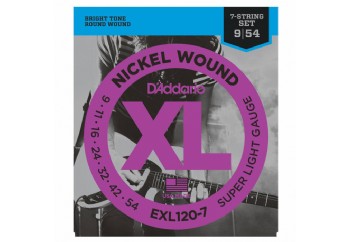 D'Addario EXL120-7 Nickel Wound, 7-String, Super Light, 9-54 Takım Tel - Elekro gitar teli 7 telli 009-054