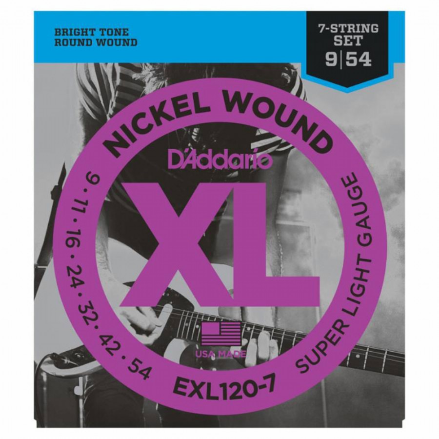 D'Addario EXL120-7 Nickel Wound, 7-String, Super Light, 9-54 Takım Tel Elekro gitar teli 7 telli 009-054