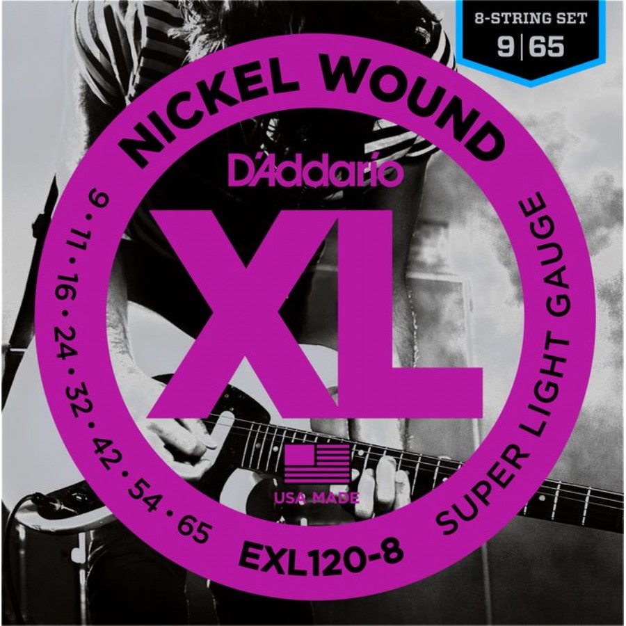 D'Addario EXL120-8 Nickel Wound, 8-String, Super Light, 9-65 Takım Tel 8 Telli Elektro Gitar Teli