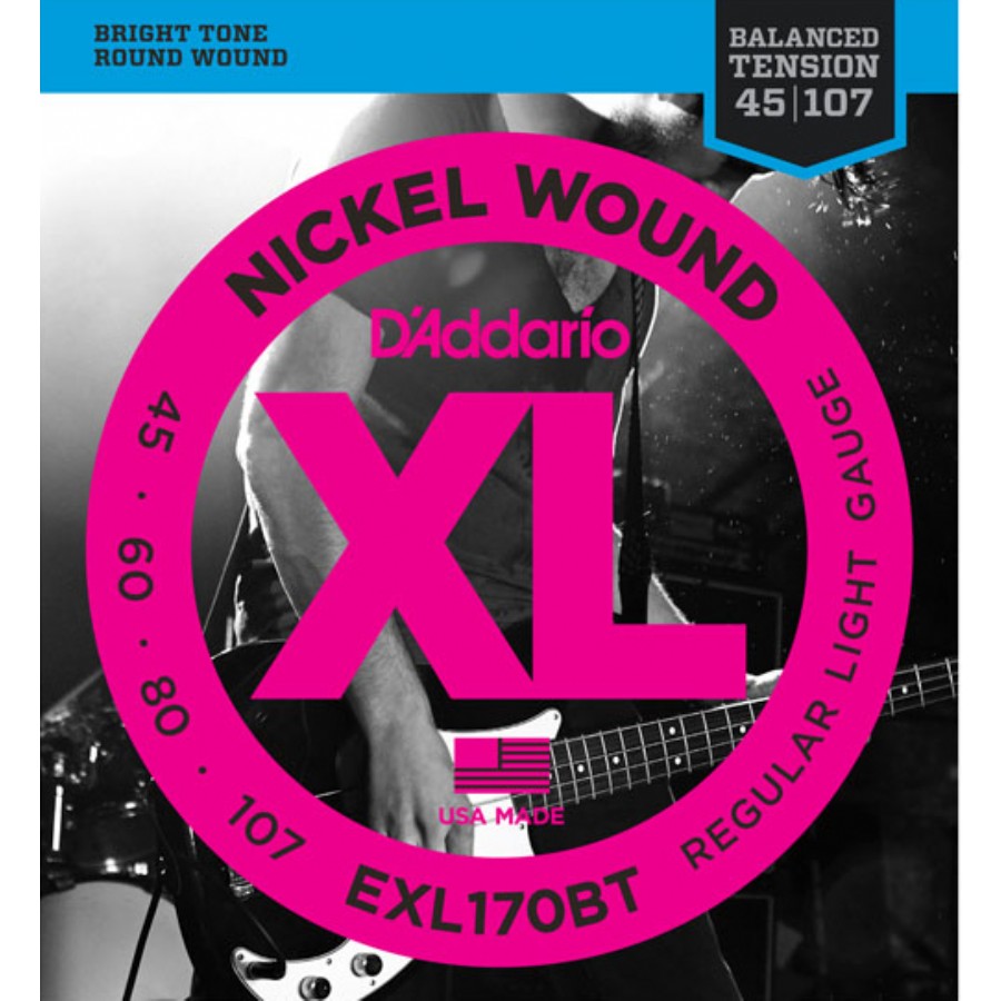 D'Addario EXL170BT Nickel Wound, Balanced Tension Regular Light, .45-107 Takım Tel Bas Gitar Teli 045-107