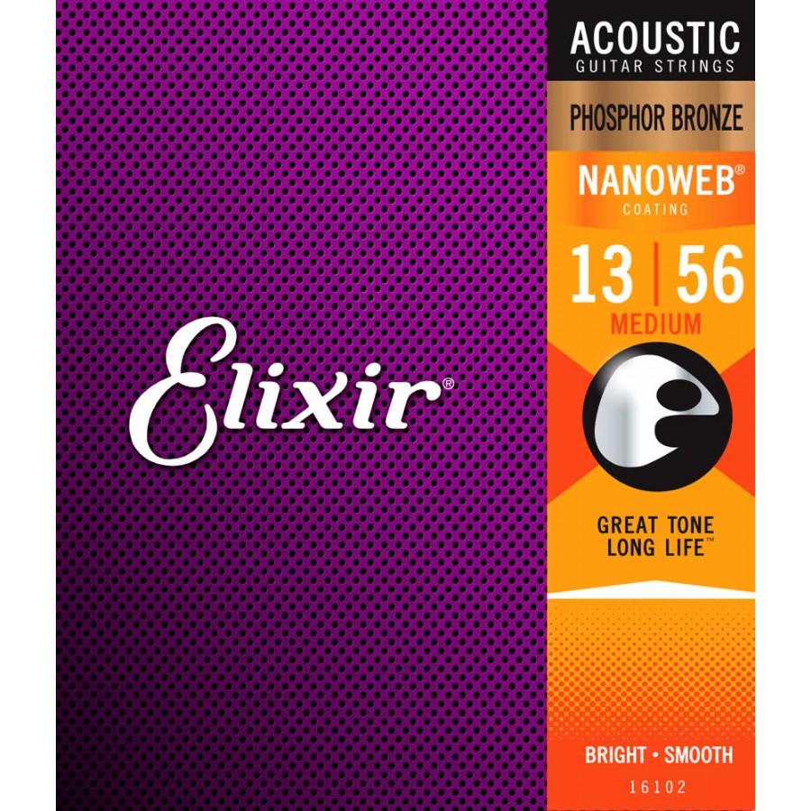 Elixir Strings 16102 Nanoweb Phosphor Bronze Medium Takım Tel Akustik Gitar Teli 013-056