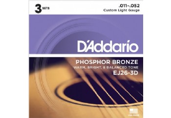 D'Addario EJ26-3D 3-Pack Custom Light Takım Tel -  Akustik Gitar Teli 011 (3 Set)