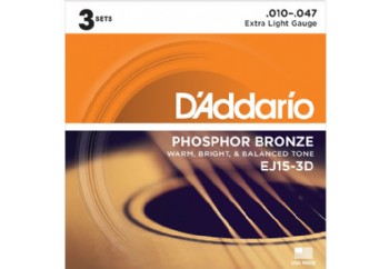 D'Addario EJ15-3D Takım Tel - Akustik Gitar Teli 010-047 (3 Set)