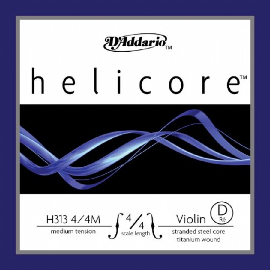 D'Addario H313 4/4M Helicore Silk & Steel violin Strings, Medium Re-D - Tek Tel Keman Teli