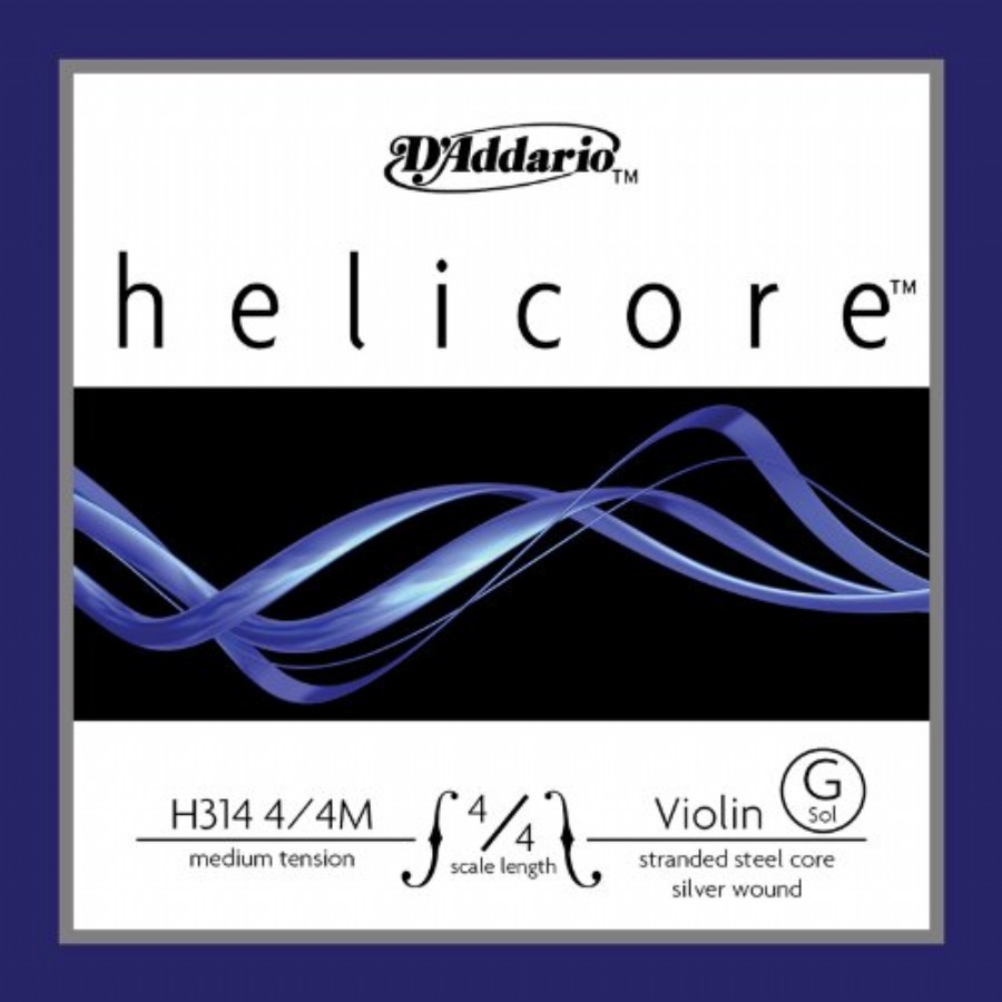 D'Addario H314 4/4M Helicore Silk & Steel violin Strings, Medium Sol-G - Tek Tel Keman Teli