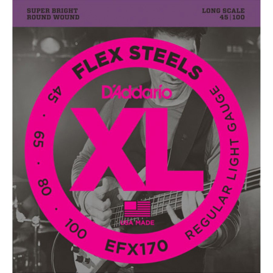 D'Addario EFX170 FlexSteels Bass, Light, 45-100, Long Scale Takım Tel Bas Gitar Teli 045-100