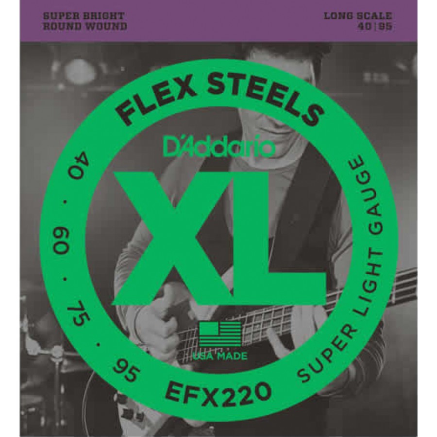 D'Addario EFX220 FlexSteels Bass, Super Light, 40-95, Long Scale Takım Tel Bas Gitar Teli 040-095