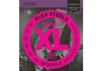 D'Addario EFX170-6 FlexSteels 6-String Bass, Light, 32-130, Long Scale Takım Tel -  6 Telli Bas Gitar Teli 032-130
