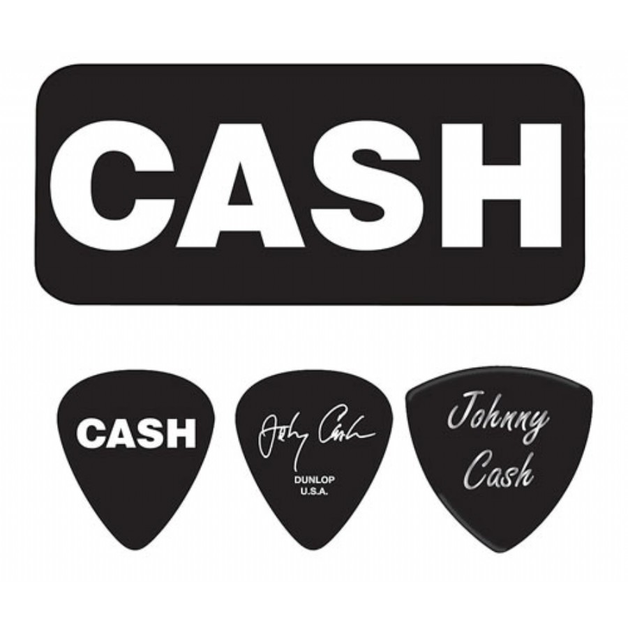 Jim Dunlop JCPT04H Johnny Cash Bold Heavy Pick Tin 6 Adet Pena Seti