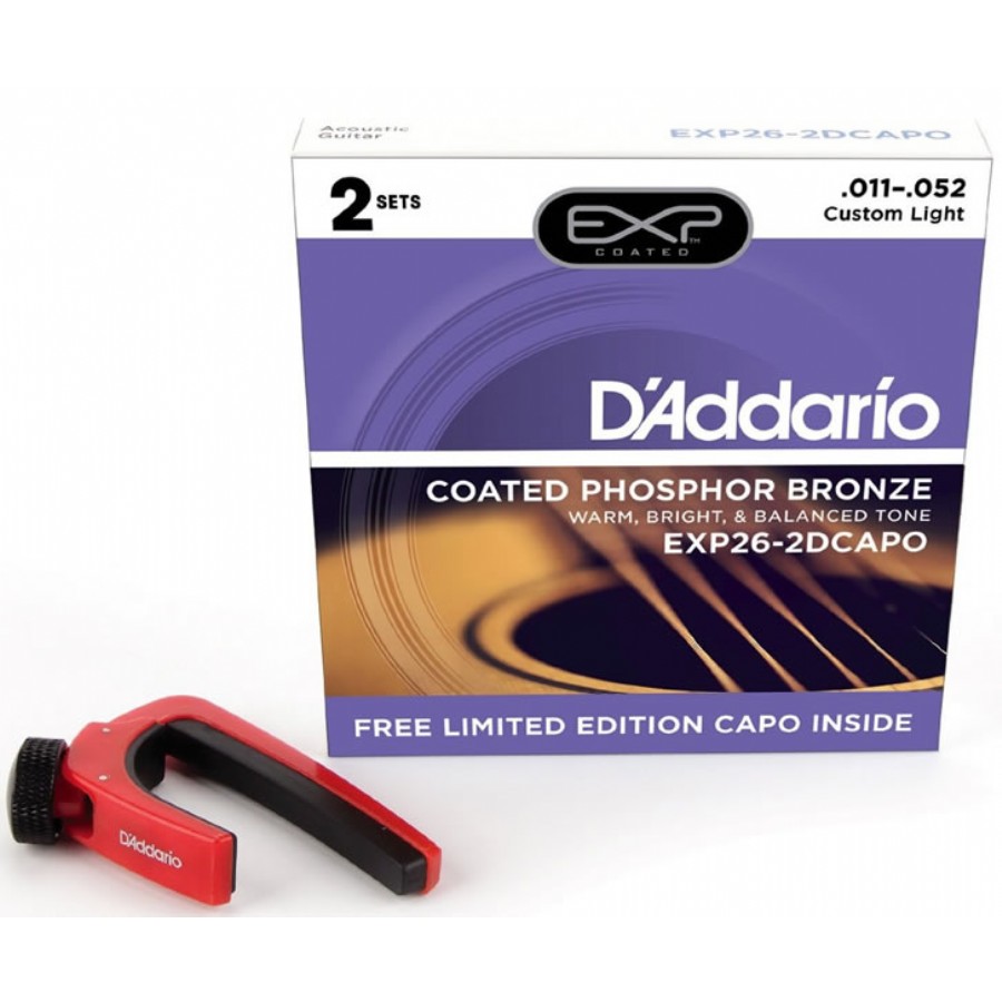 D'Addario EXP26-2DCAPO Takım Tel Akustik Gitar Teli 011-052 (2 Set)