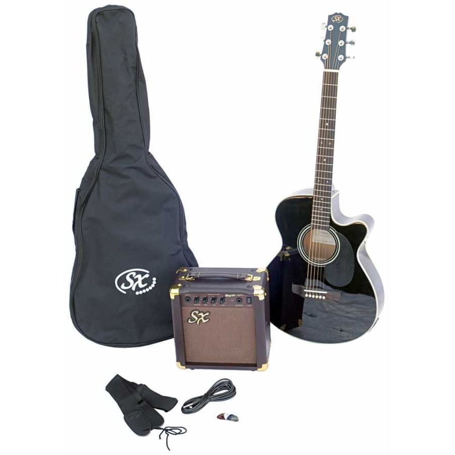 SX SA3-SK BK - Siyah Elektro Akustik Gitar Seti