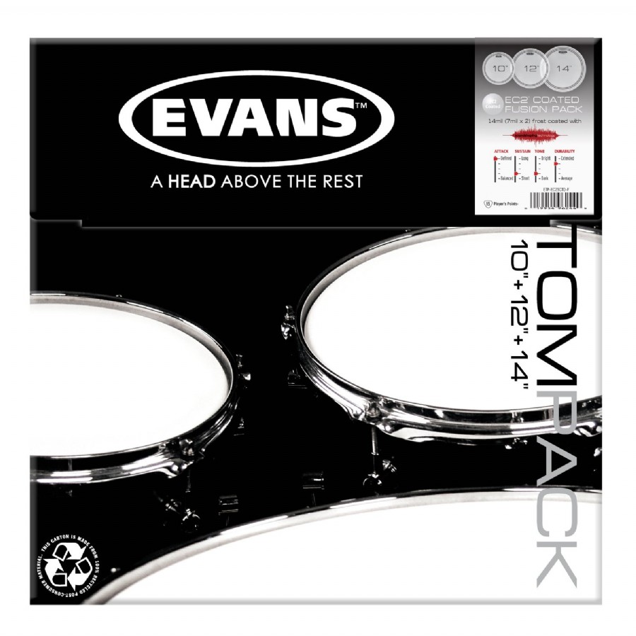 Evans EC2 Frosted Tom Pack-Fusion ETP-EC2SCTD-F Tom Derisi Seti