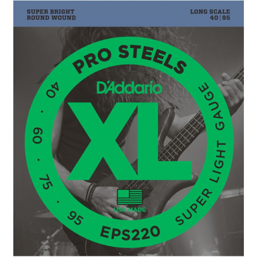 D'Addario EPS220 ProSteels Bass, Super Light, 40-95, Long Scale Takım Tel Bas Gitar Teli 040-095