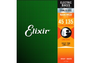 Elixir 14782 Stainless Steel Nanoweb Coated Light Medium - 5 Telli Bas Gitar Teli 045-135
