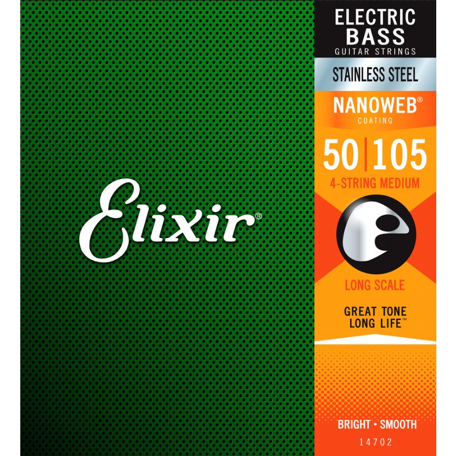 Elixir 14702 Stainless Steel Nanoweb Coated Medium Long Scale Bas Gitar Teli 050-105