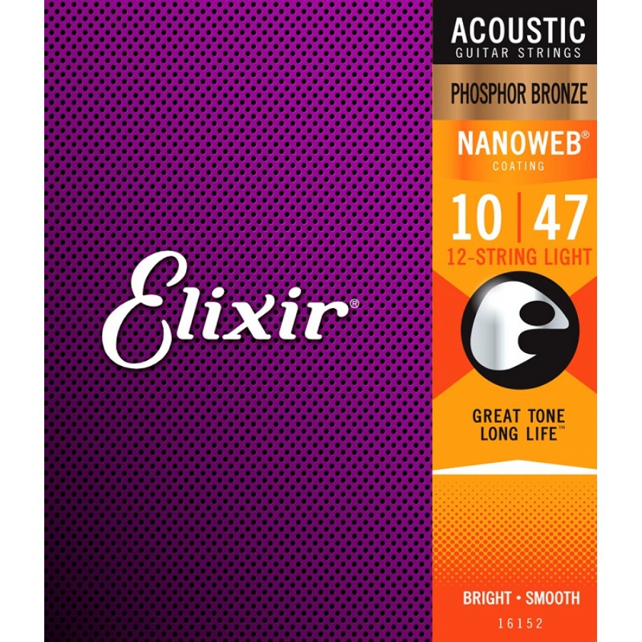 Elixir 16152 Pack of 12 Phosphor Bronze Light Acoustic Takım Tel 12 Telli Akustik Gitar Teli 010-047