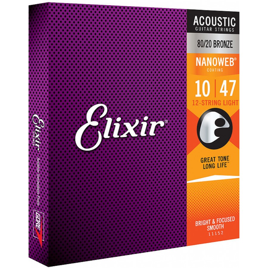 Elixir 11152 Nanoweb Coated 80/20 Bronze Acoustic Takım Tel 12 Telli Akustik Gitar Teli 010-047