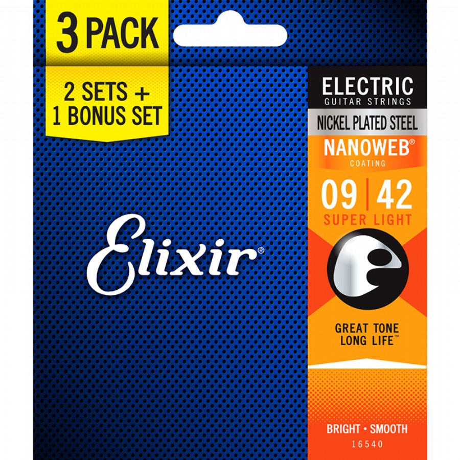 Elixir 16540 Nanoweb Super light Takım Tel Elektro Gitar Teli 009-042 (3 Set)