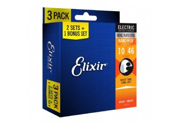Elixir 16542 Nano Web Light - Elektro Gitar Teli 010-046 (3 Set)