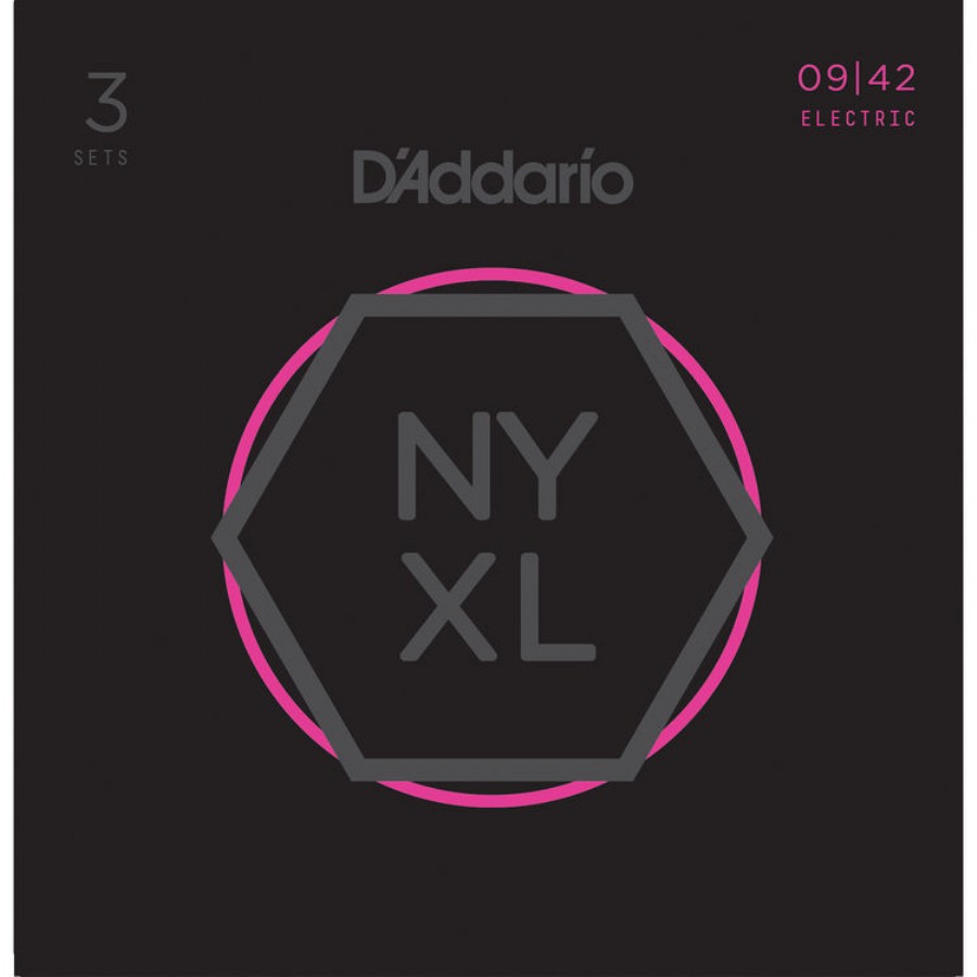 D'Addario NYXL0942-3P Super Light NYXL Nickel Wound Multi-Pack Takım Tel Elektro Gitar Teli 009 (3 Set)