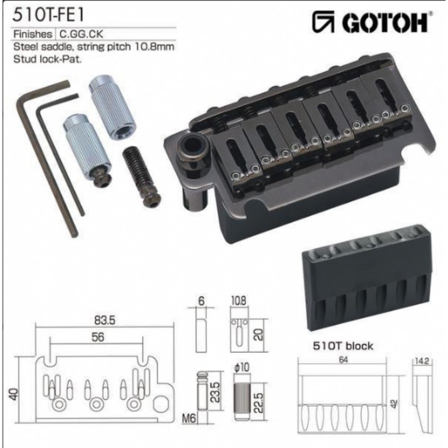 Gotoh 510T-FE1 Cosmo Black 2 Noktalı Tremolo Sistemi