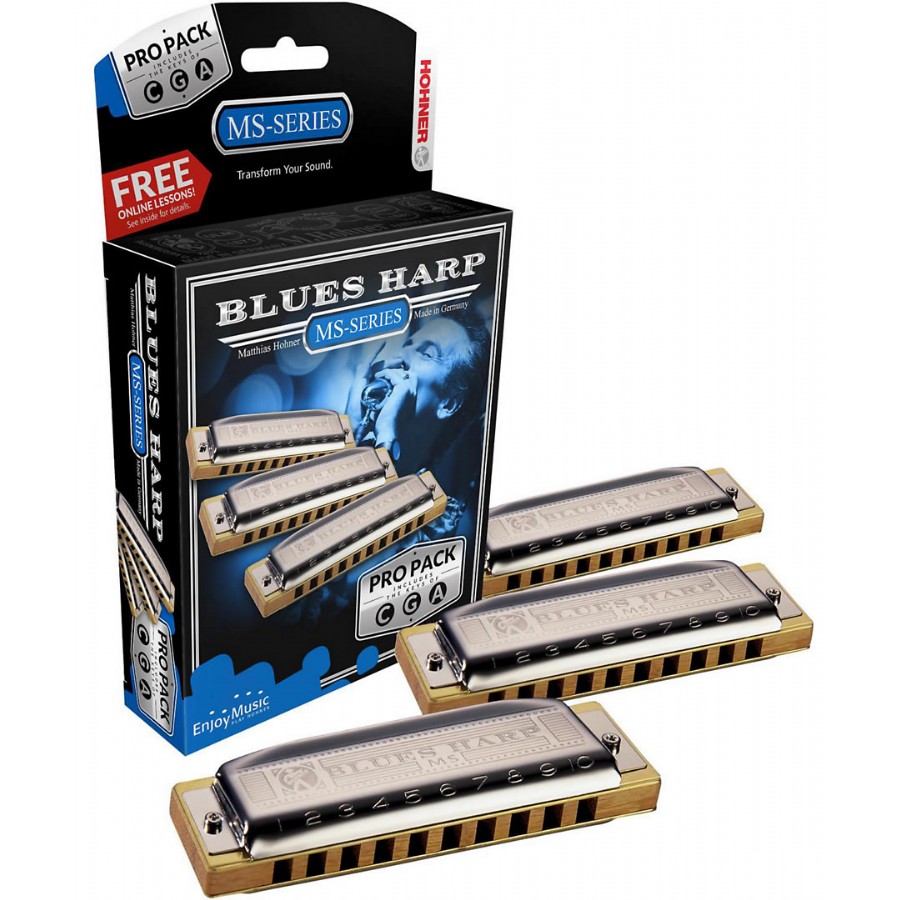 Hohner 532 Blues Harp Pro Pack - MS-Series Harmonicas 3-pk (G, A & C) Mızıka Seti (Do-Sol-La Majör)