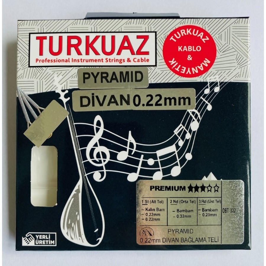 Turkuaz DBT322 0.22 mm Pyramid + İpek Bamlı Takım Tel Divan Bağlama Teli 022