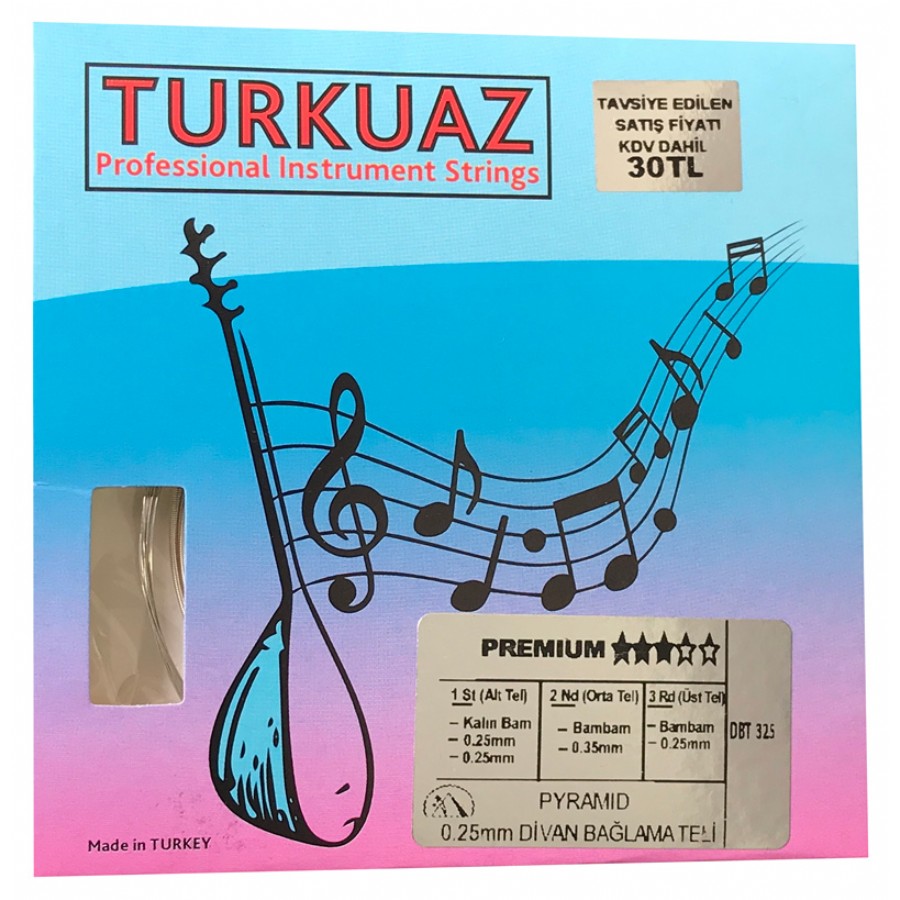 Turkuaz DBT325 0.25 mm Pyramid + İpek Bamlı Takım Tel Divan Bağlama Teli 025