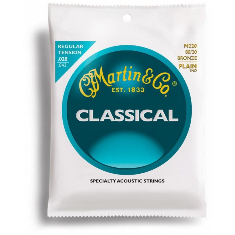 Martin M220 80/20 Bronze Plain-End Regular Tension Nylon Classic Guitar Strings Klasik Gitar Teli