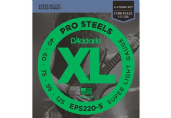 D'Addario EPS220-5 ProSteels 5-String Bass, Super Light Long Scale Takım Tel - 5 Telli Bas Gitar Teli 040-125
