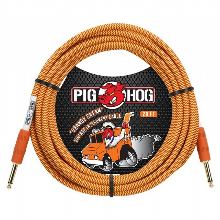 Pig Hog PCH20CC Vintage-Series Woven Instrument Cable Orange Cream Enstruman Kablosu (6 mt)